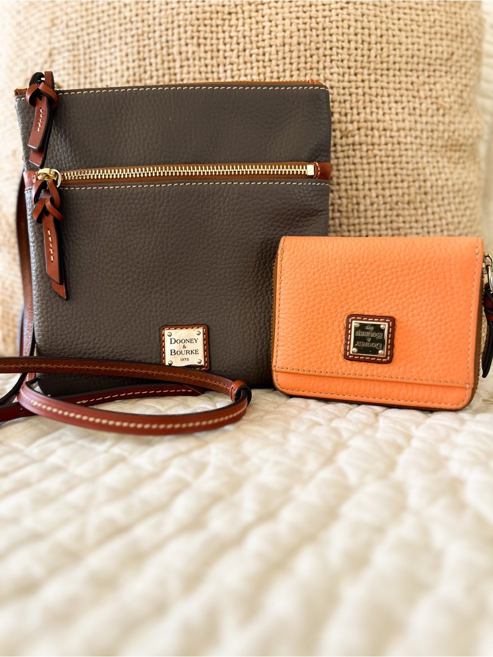 Dooney & Bourke Gray Pebble Grain Crossbody with Orange Wallet